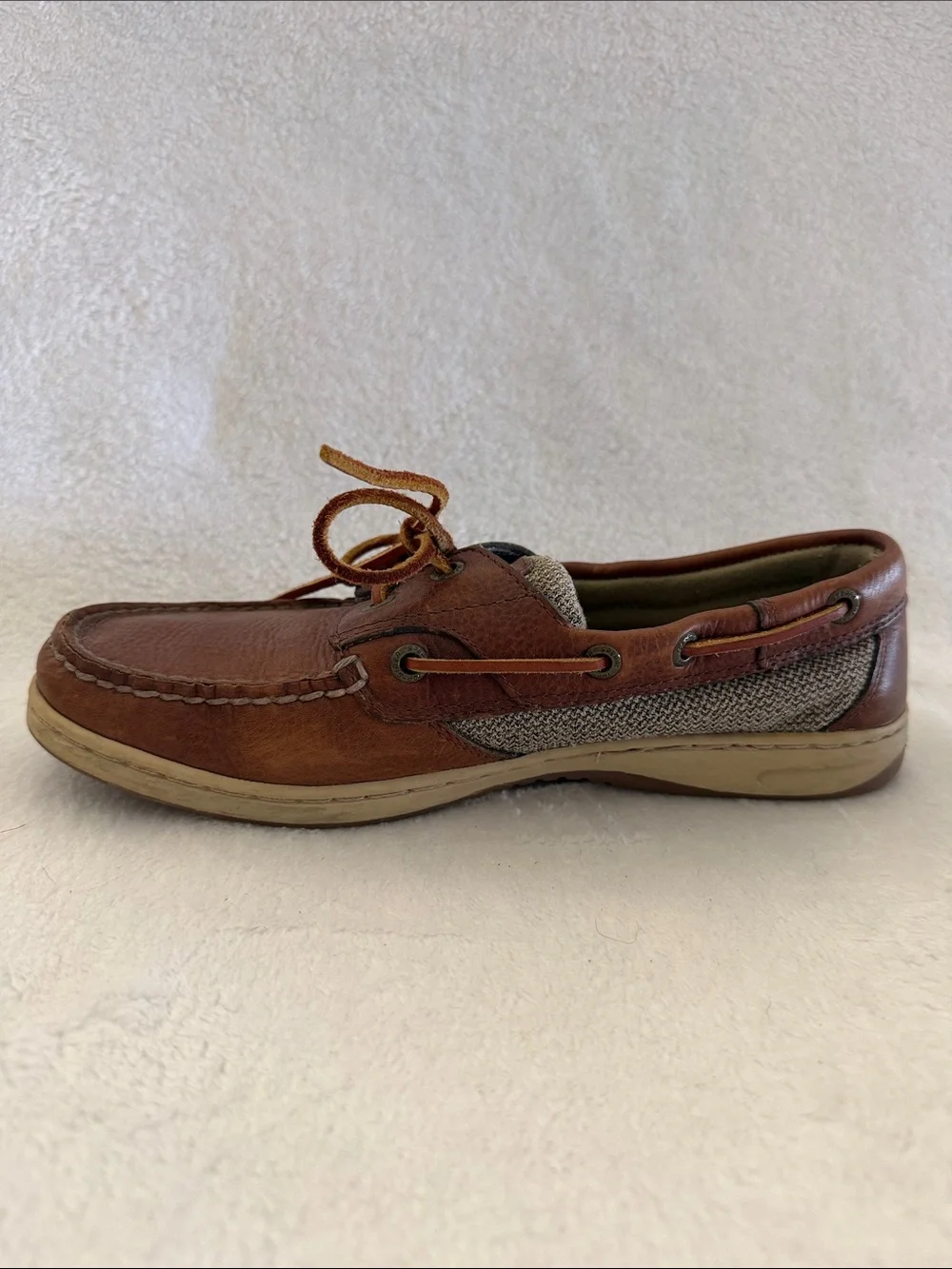 Sperry Cognac Leather & Tan Fabric Boat Shoes